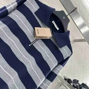 Miu Miu Women's Zip Up Sweater - Navy and Gray Stripes